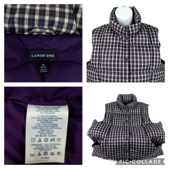 Lands' End Purple Plaid Snap Front Down Fill Puffer Vest Womens Medium 10-12 EUC - Picture 9 of 10